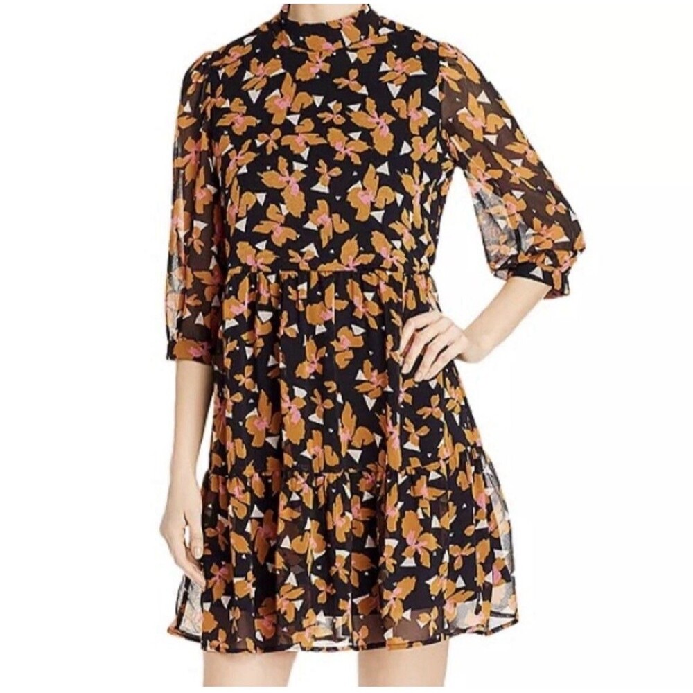 NWT Vero Moda Iris Geo-Print Dress MockNeck Long Sleeve Boho Festival Dress Sz S
